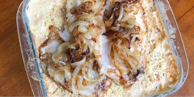 Batatas dauphinoise com Pargo acebolado