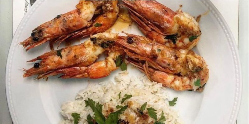 Camarão VG com alho e arroz Basmati