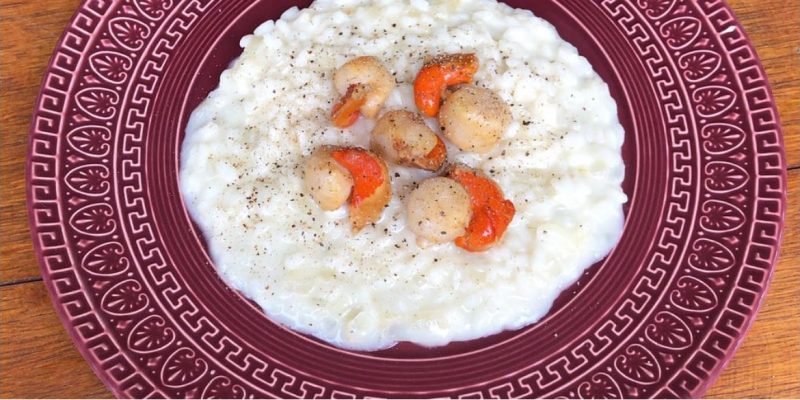 Risoto de pecorino com vieiras e azeite trufado